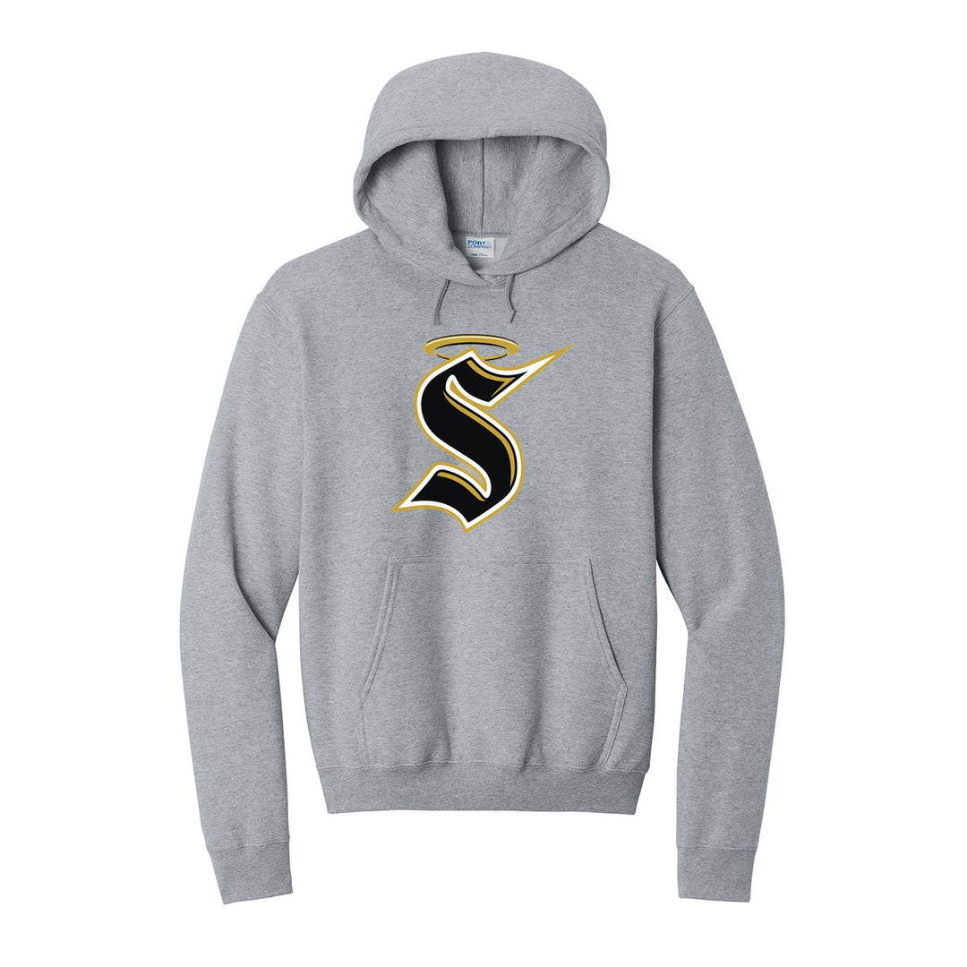 Berks Catholic Saints Halo S hoodie in Athletic Heather: the big halo S monogram