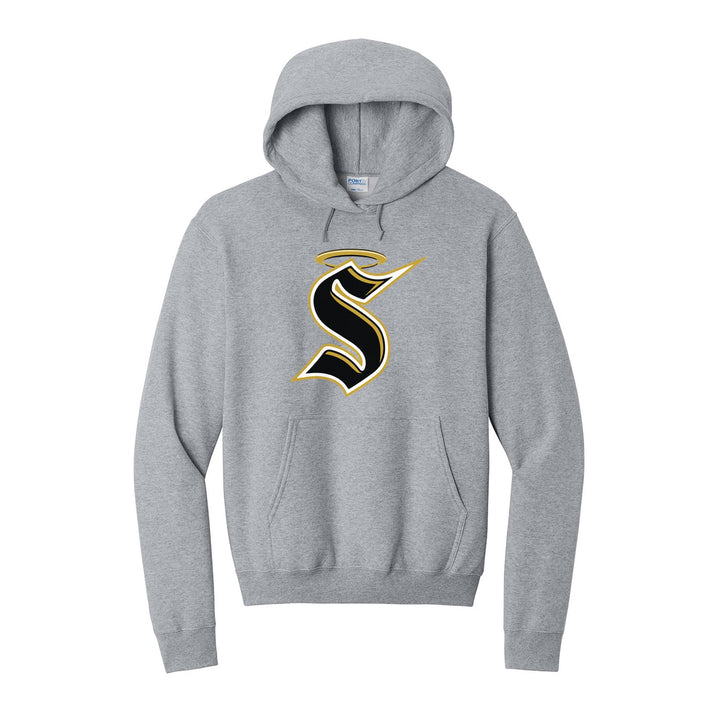 Berks Catholic Saints Halo S hoodie in Athletic Heather: the big halo S monogram