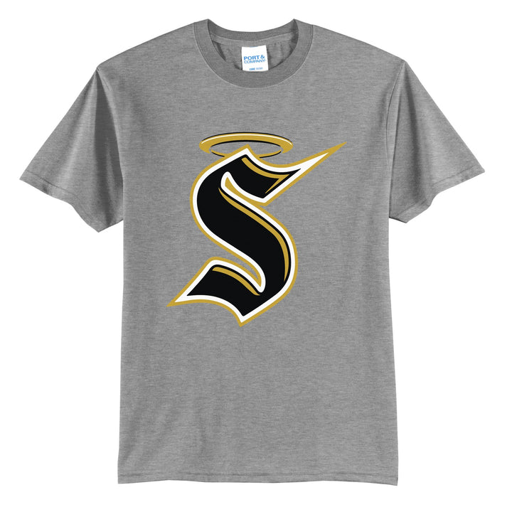 Berks Catholic Saints Halo S t-shirt in Athletic Heather: the big halo S monogram