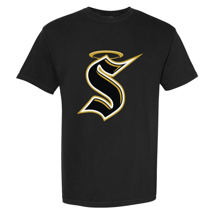Berks Catholic Saints Halo S comfort colors t-shirt in Black: the big halo S monogram