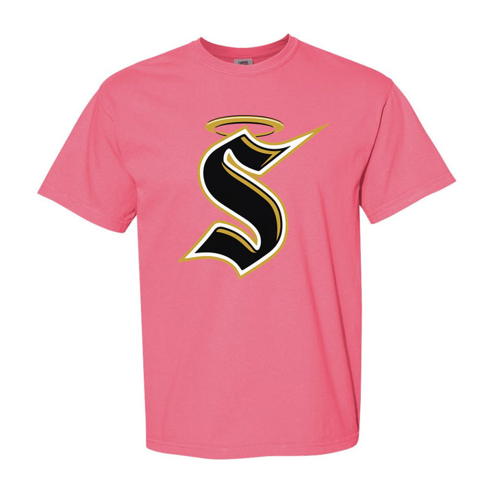 Berks Catholic Saints Halo S comfort colors t-shirt in Crunchberry: the big halo S monogram
