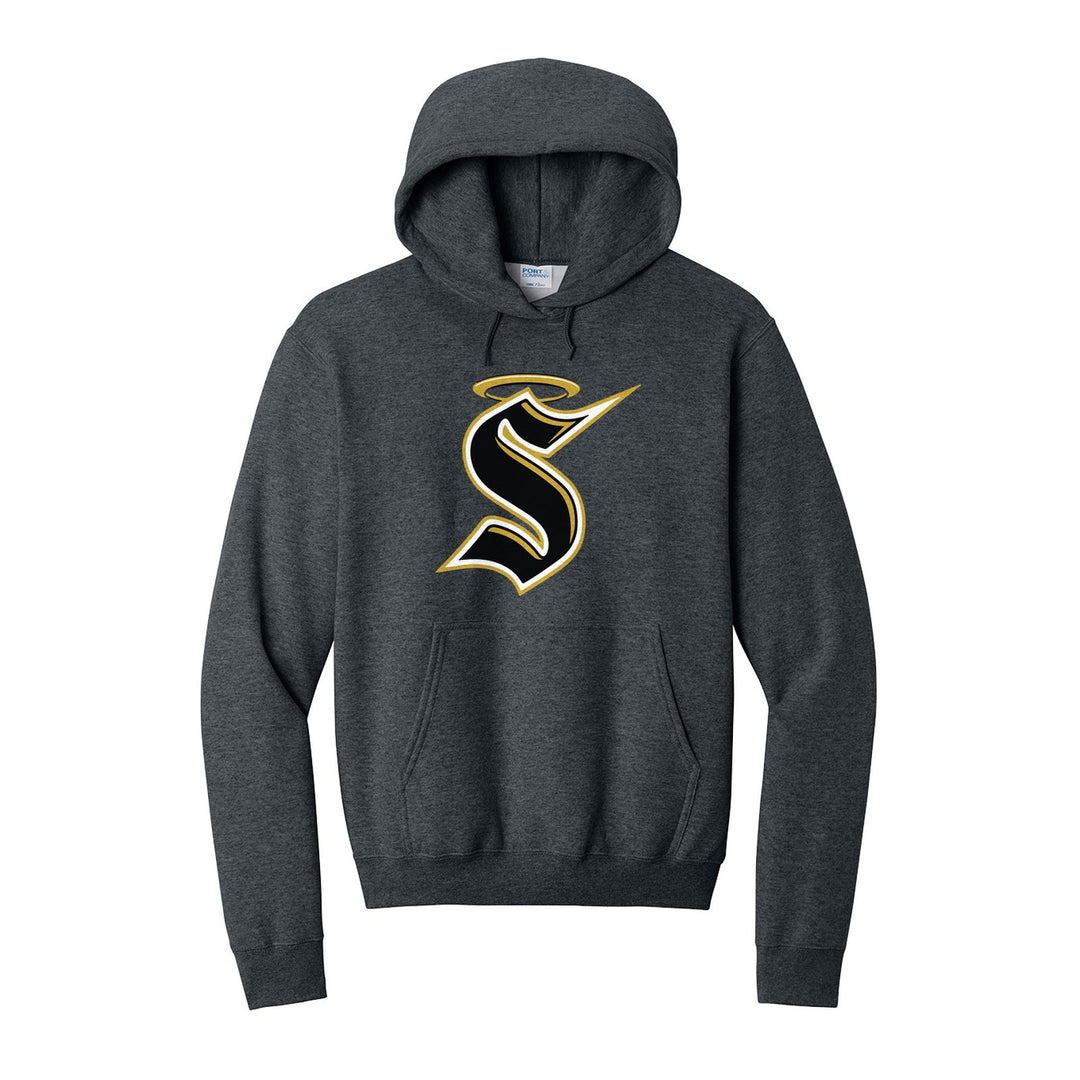 Berks Catholic Saints Halo S hoodie in Dark Heather Grey: the big halo S monogram