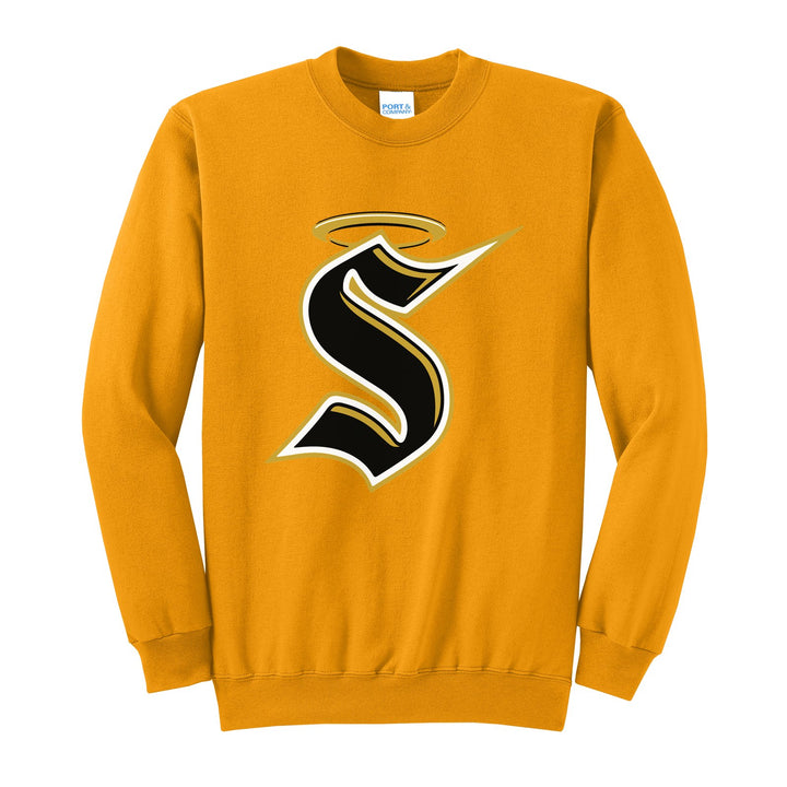Berks Catholic Saints Halo S crewneck sweatshirt in Gold: the big halo S monogram