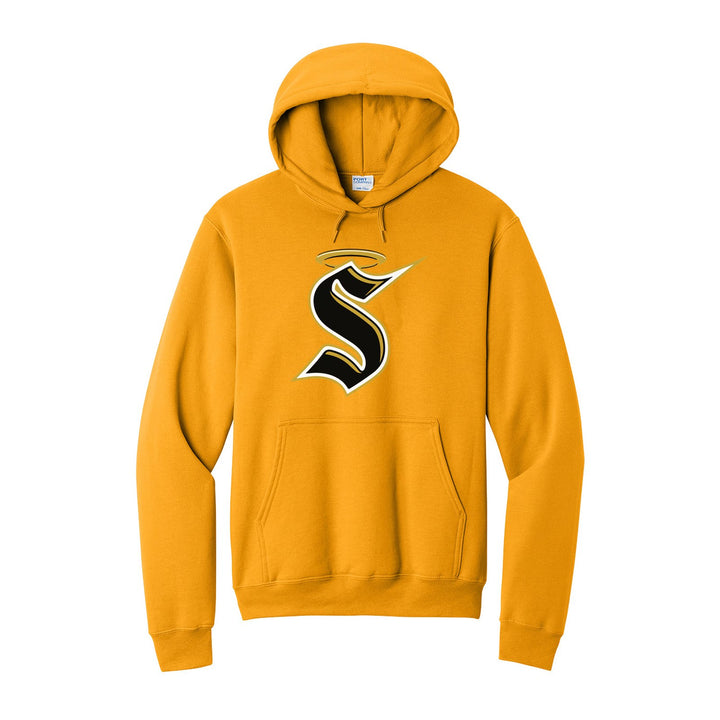 Berks Catholic Saints Halo S hoodie in Gold: the big halo S monogram