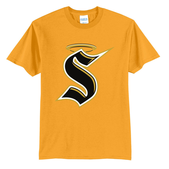 Berks Catholic Saints Halo S t-shirt in Gold: the big halo S monogram