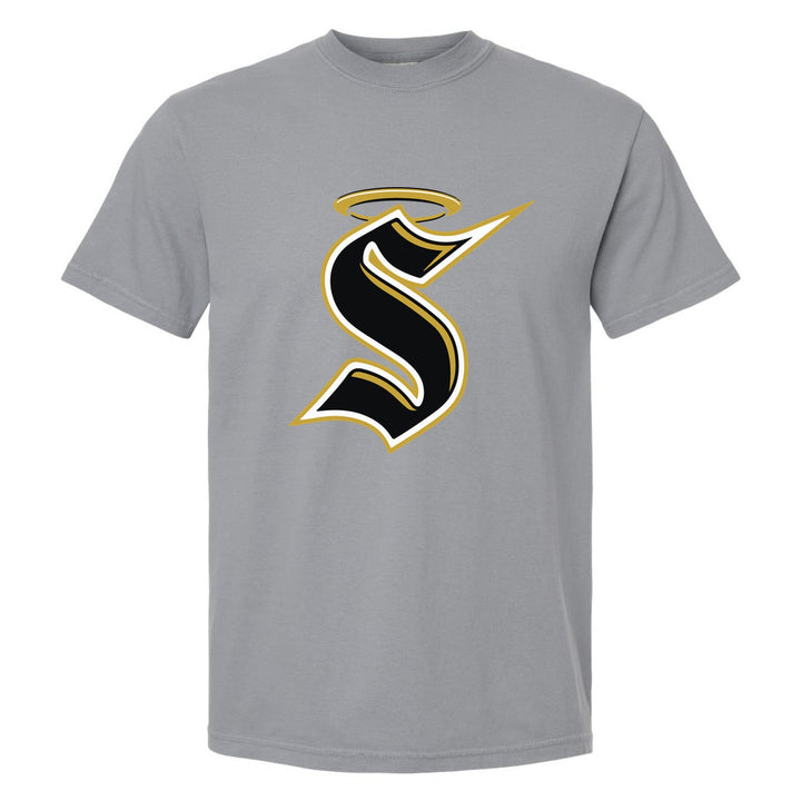 Berks Catholic Saints Halo S comfort colors t-shirt in Granite: the big halo S monogram