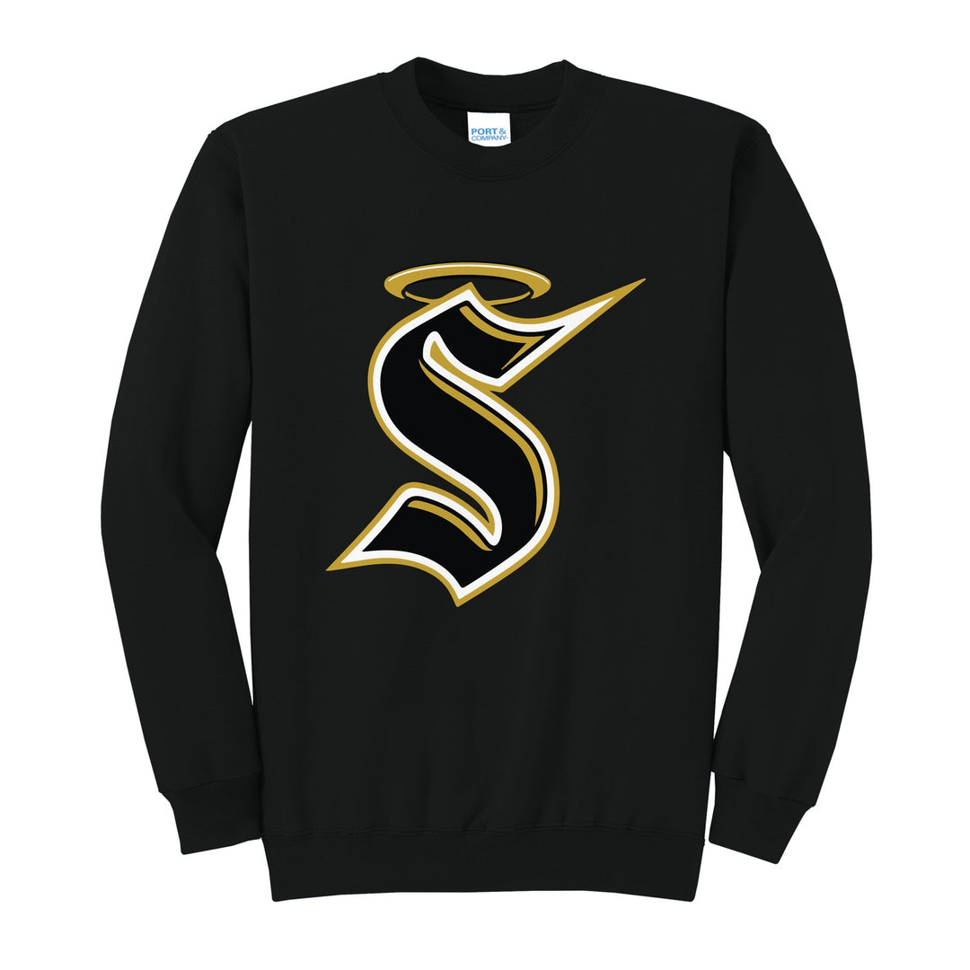 Berks Catholic Saints Halo S crewneck sweatshirt in Jet Black: the big halo S monogram