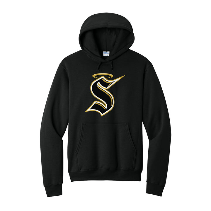 Berks Catholic Saints Halo S hoodie in Jet Black: the big halo S monogram