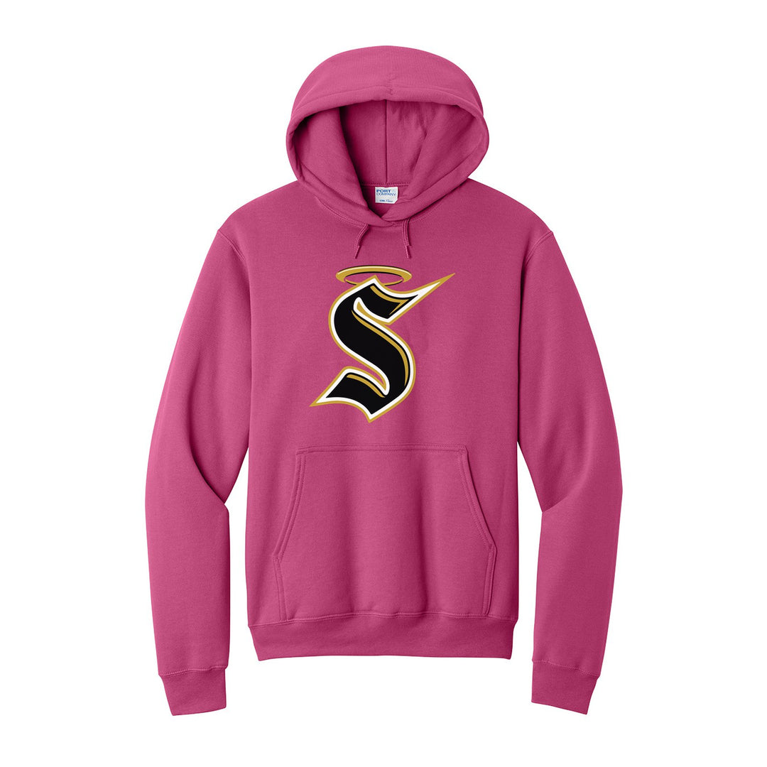 Berks Catholic Saints Halo S hoodie in Sangria: the big halo S monogram