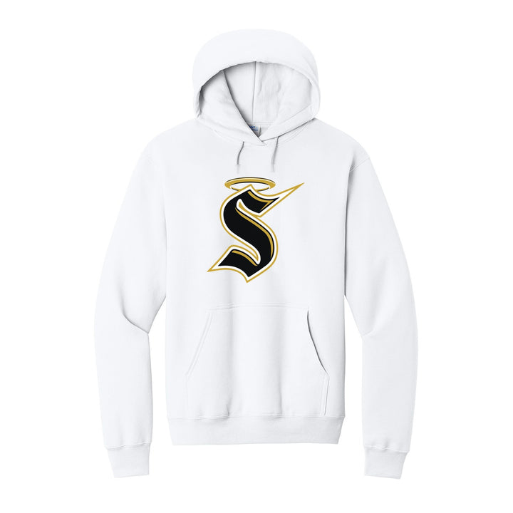 Berks Catholic Saints Halo S hoodie in White: the big halo S monogram