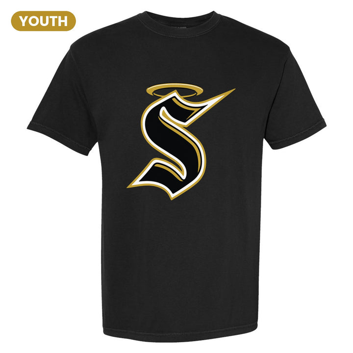 Berks Catholic Saints Halo S youth comfort colors t-shirt in Black: the big halo S monogram