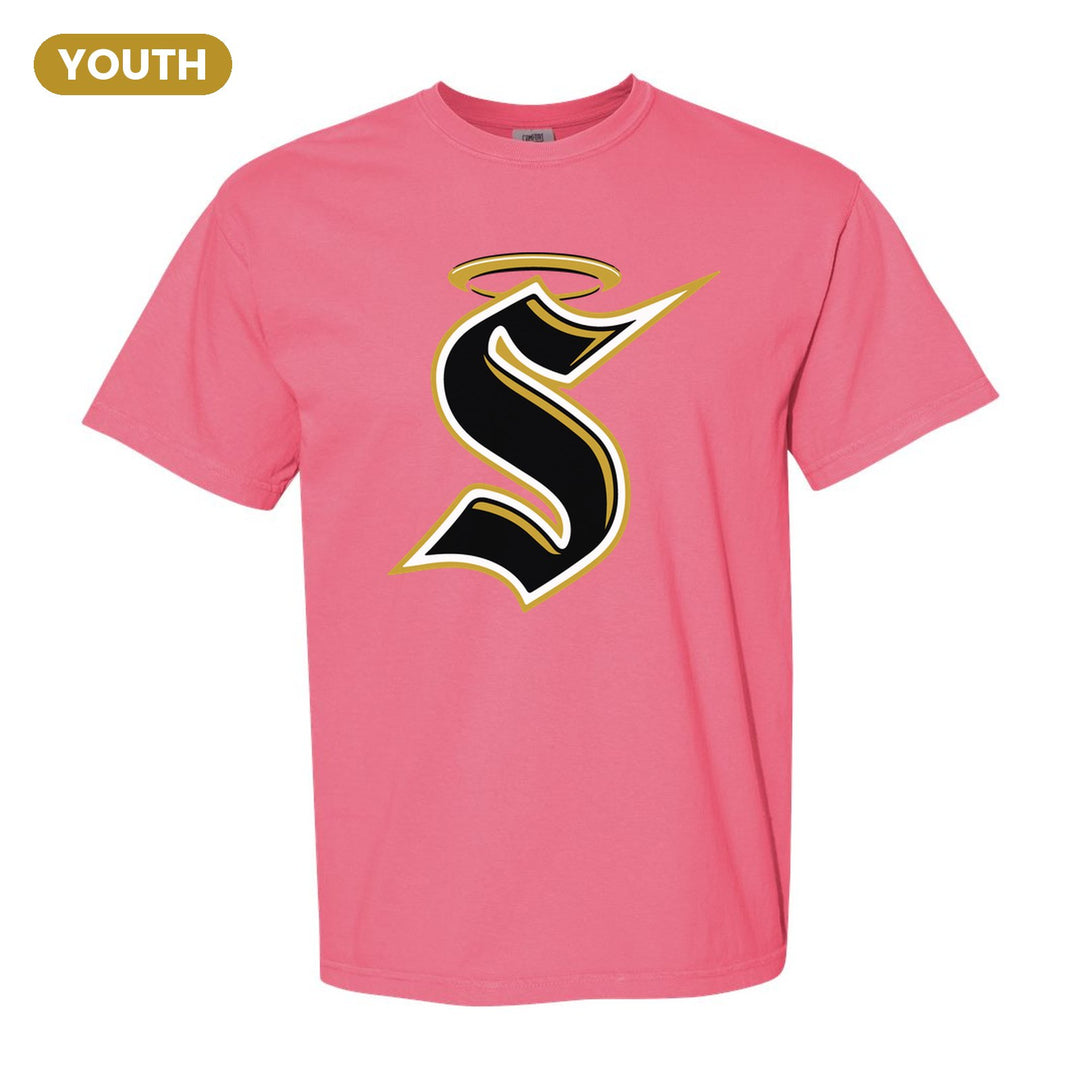Berks Catholic Saints Halo S youth comfort colors t-shirt in Crunchberry: the big halo S monogram