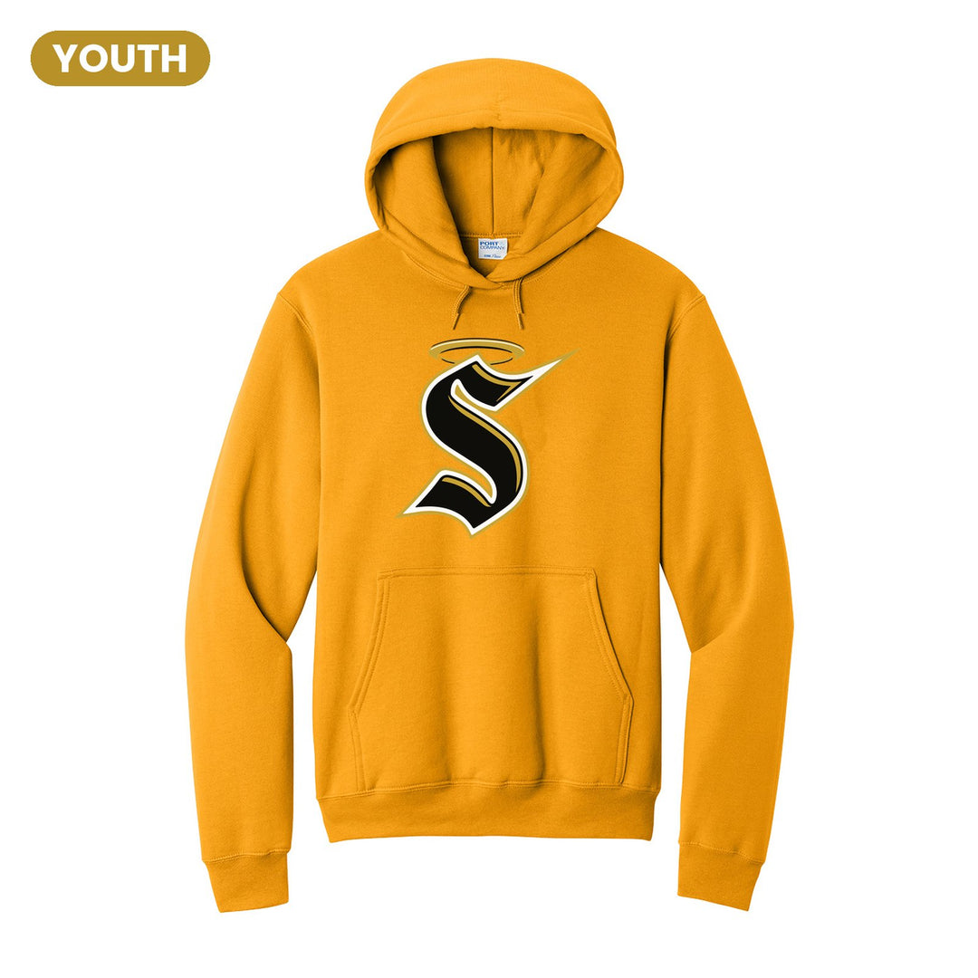 Berks Catholic Saints Halo S youth hoodie in Gold: the big halo S monogram