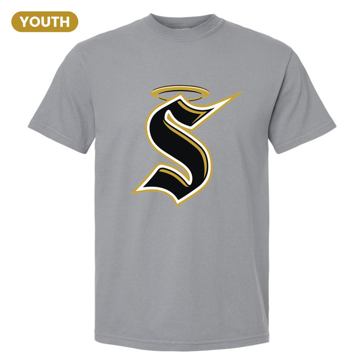 Berks Catholic Saints Halo S youth comfort colors t-shirt in Granite: the big halo S monogram