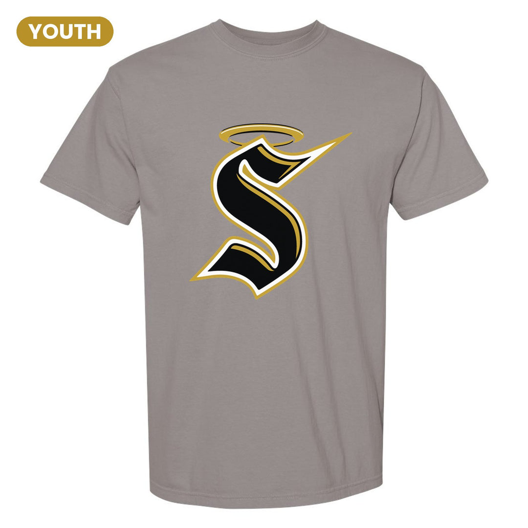 Berks Catholic Saints Halo S youth comfort colors t-shirt in Grey: the big halo S monogram