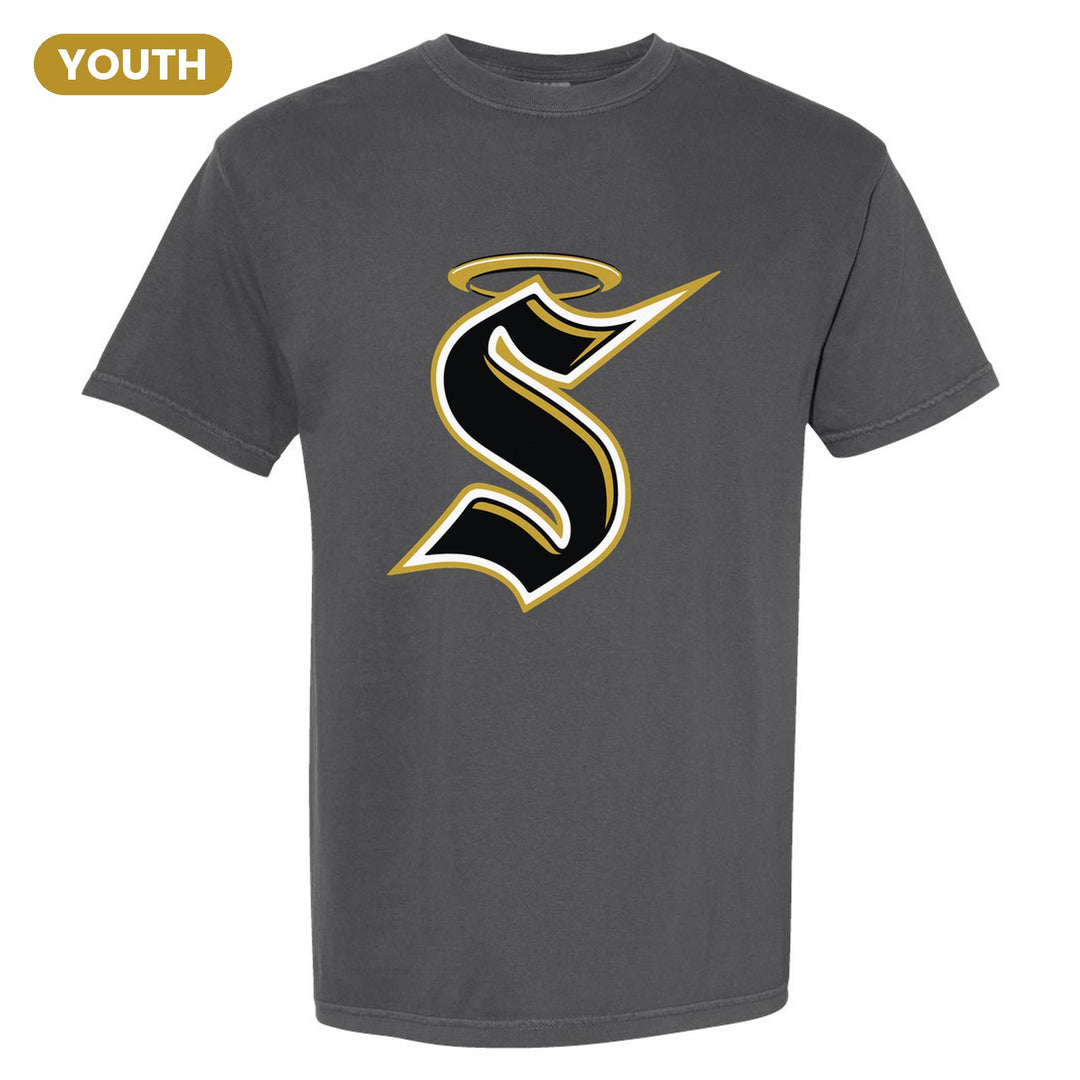 Berks Catholic Saints Halo S youth comfort colors t-shirt in Pepper: the big halo S monogram