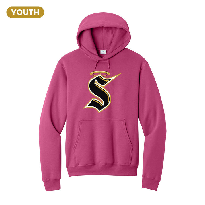 Berks Catholic Saints Halo S youth hoodie in Sangria: the big halo S monogram