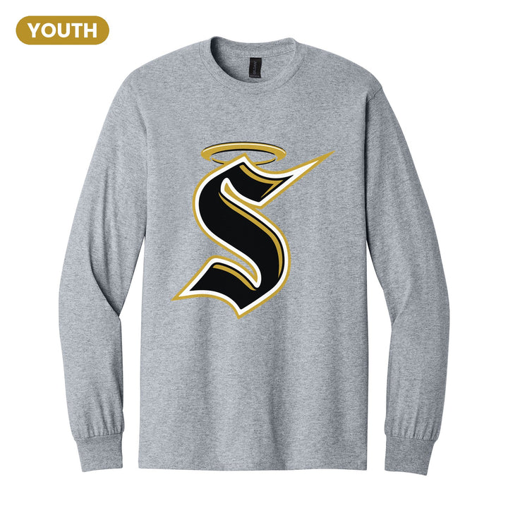 Berks Catholic Saints Halo S youth long sleeve t-shirt in Sport Grey: the big halo S monogram
