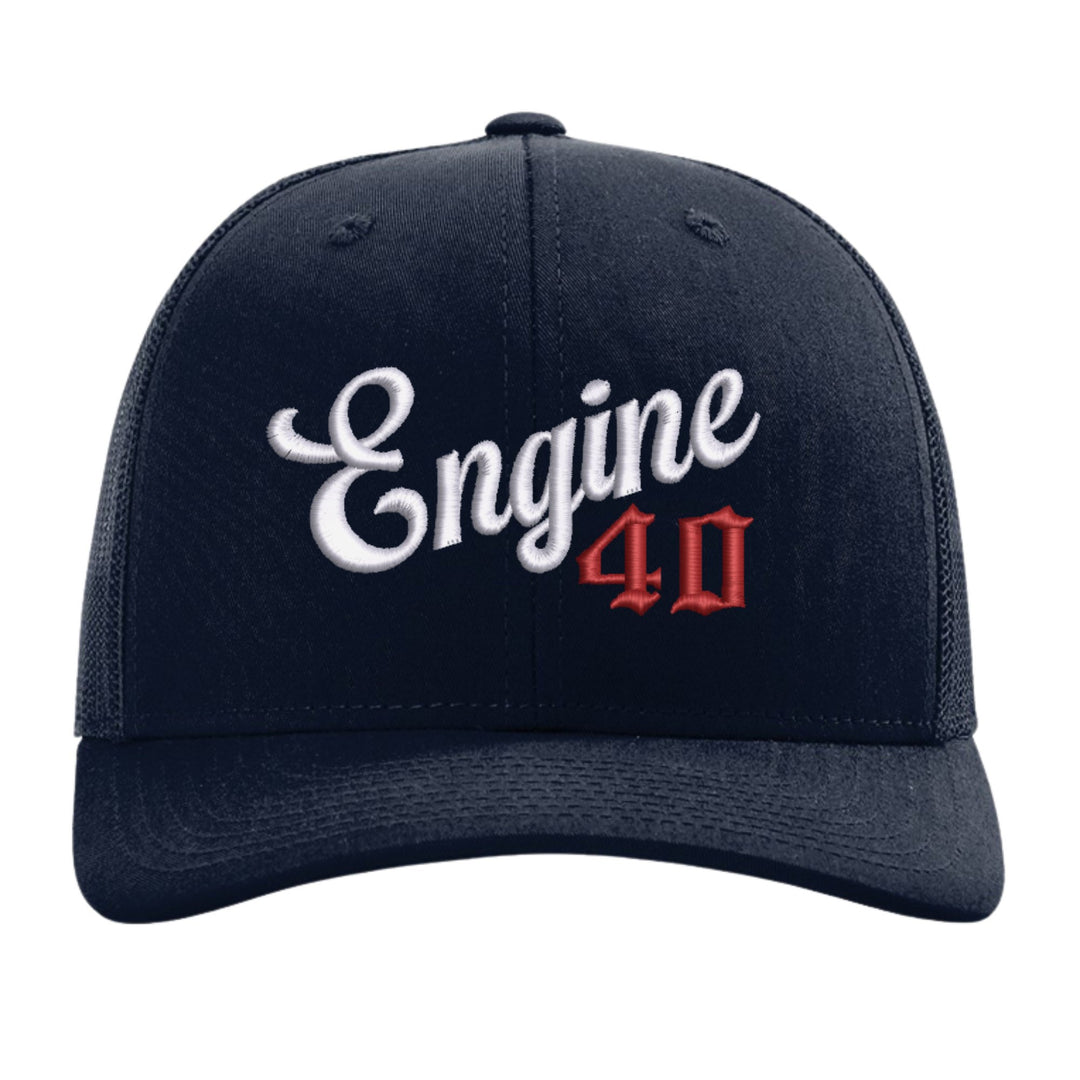 Navy Richardson 112 trucker hat embroidered with &