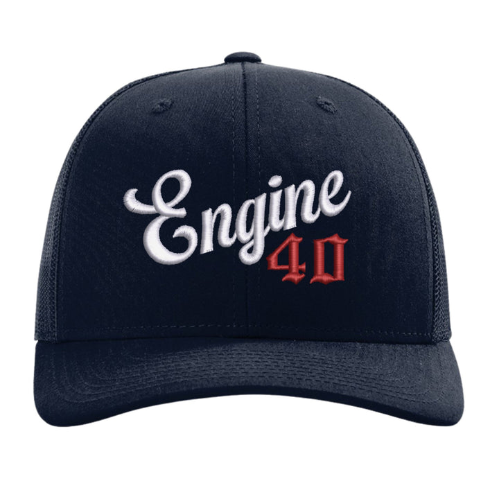 Navy Richardson 112 trucker hat embroidered with &