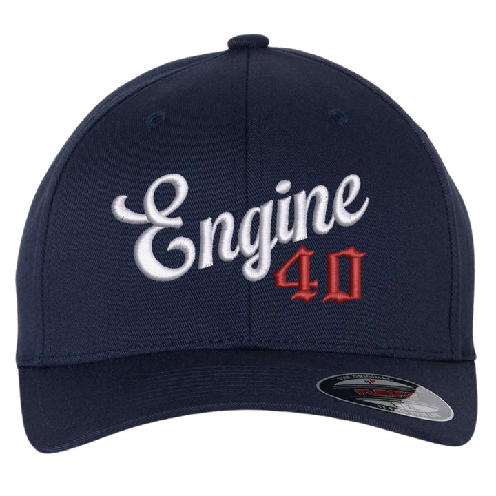 Navy Flexfit 6277 hat embroidered with &