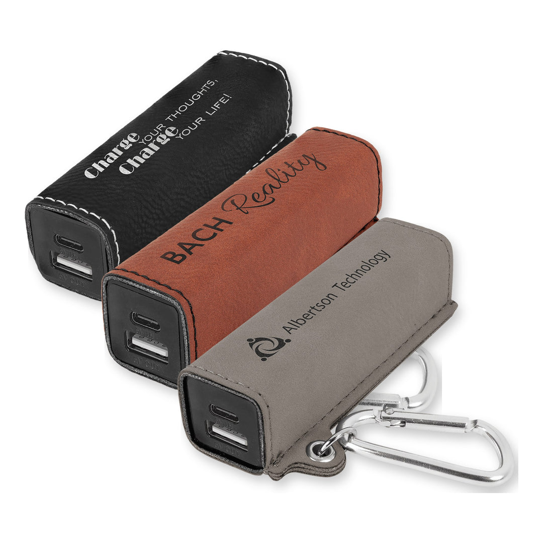 Leatherette Power Bank with Logo | 2200 mAh with USB-C Cord color options