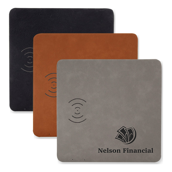 Leatherette Wireless Charging Mat with Logo | 8" x 8" color options