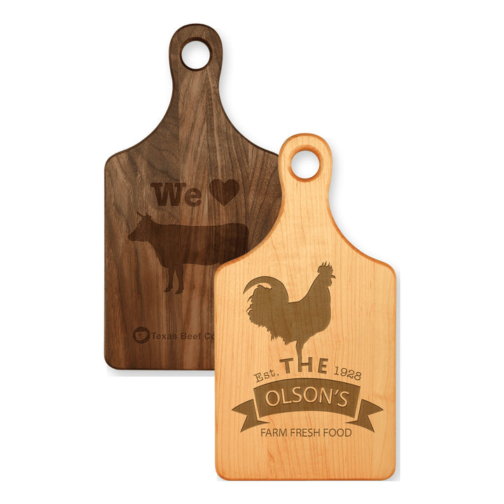 Maple or Walnut Paddle Cutting Board with Logo color options