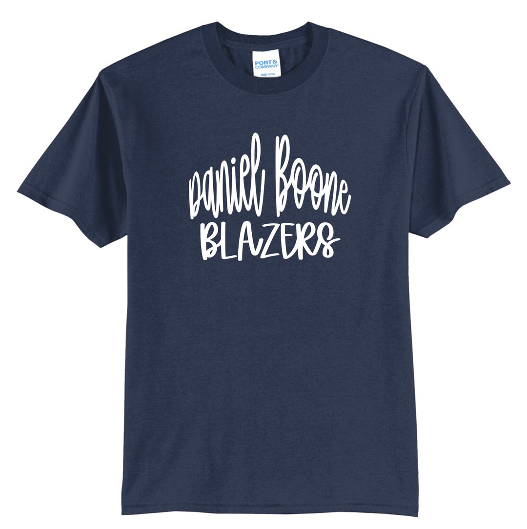 Daniel Boone Blazers hand-lettered script spirit tee in navy with white script print
