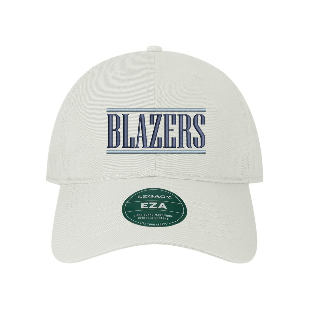 Daniel Boone Blazers Varsity Bars embroidered dad cap, navy and Carolina blue stitching on a white cap