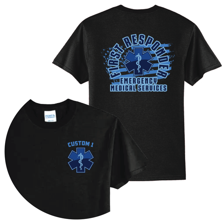 Personalized EMT T-Shirt — Blue Flag First Responder | EMS Tee