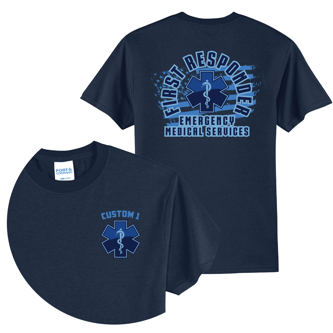Personalized EMT T-Shirt — Blue Flag First Responder | EMS Tee