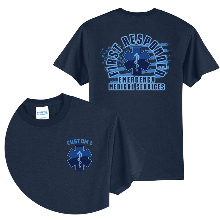 Personalized EMT T-Shirt — Blue Flag First Responder | EMS Tee