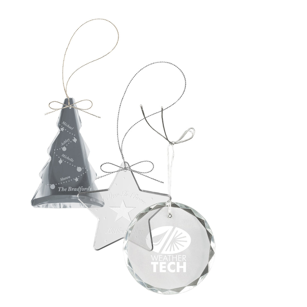 Engraved Crystal Ornament with Logo or Name shown in three colors