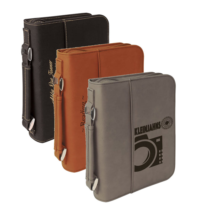 Personalized Leatherette Bible Cover shown in three colors