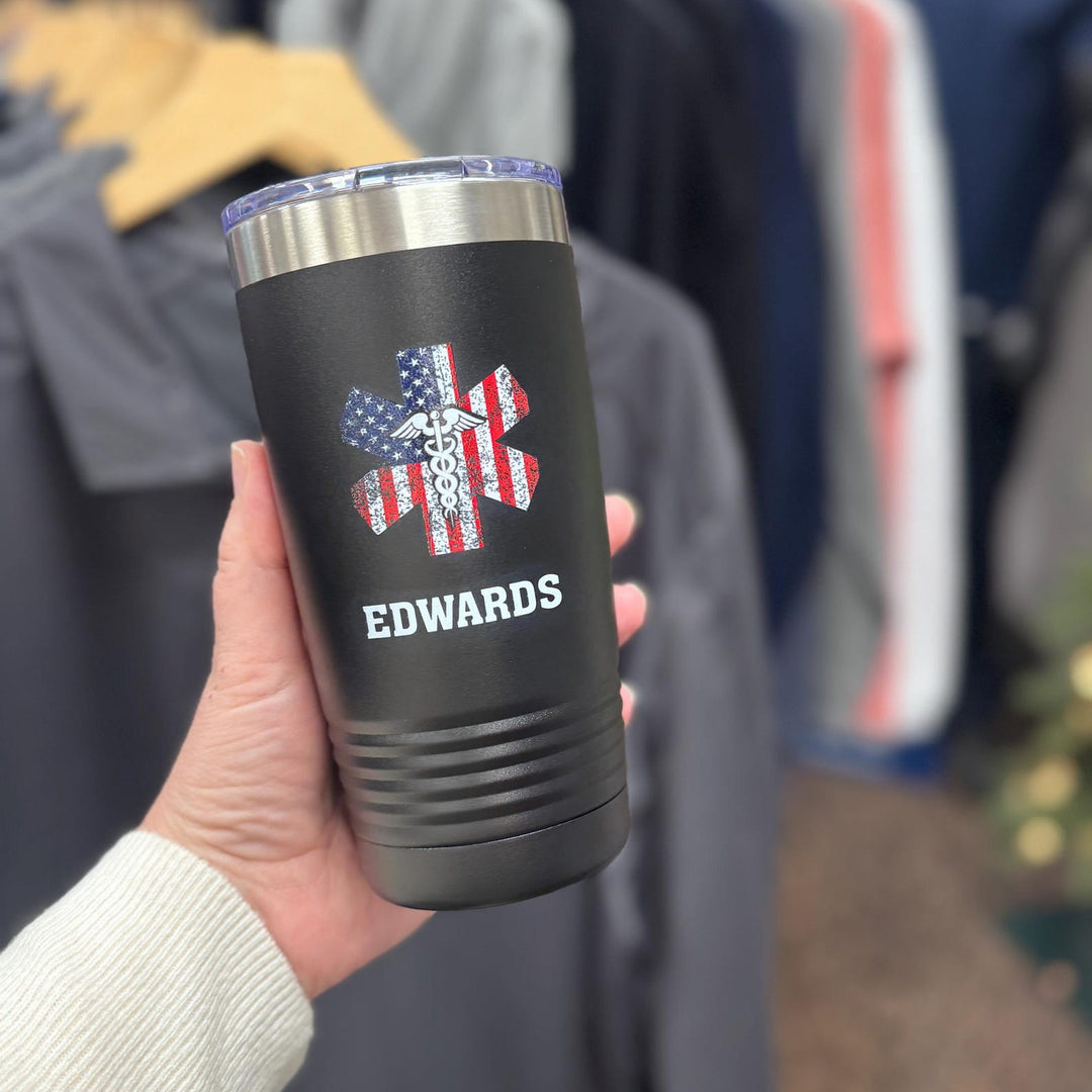Personalized EMT Tumbler with EMS American Flag Design