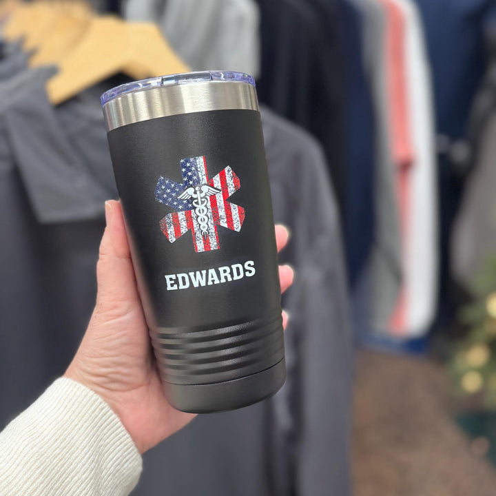 Personalized EMT Tumbler with EMS American Flag Design