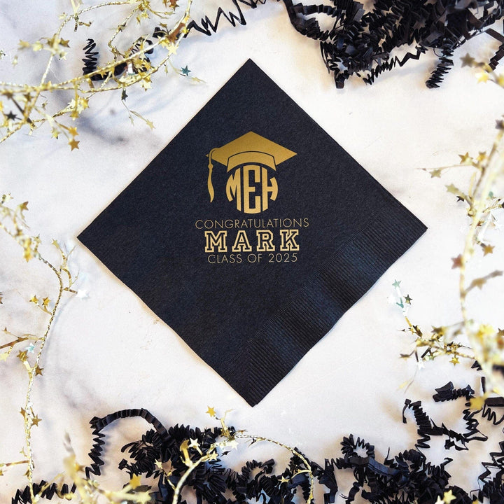 Monogram and First Name Graduation Napkins - Napkins - Foil Stamped