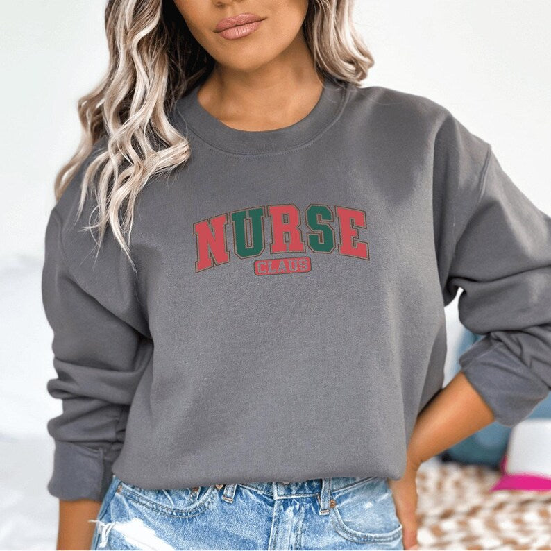 Nurse Claus Varsity Christmas Sweatshirt