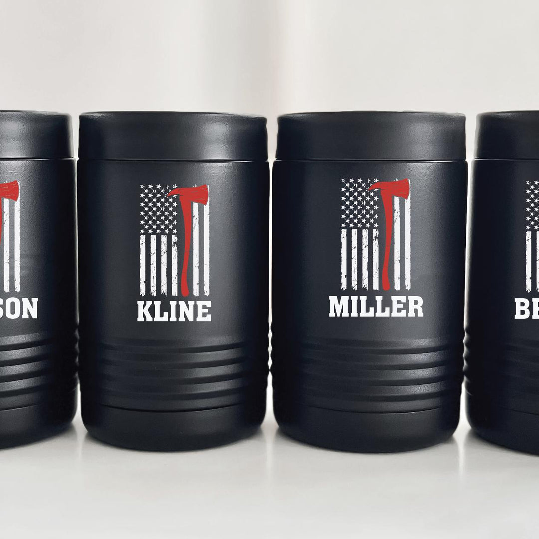 Thin Red Line Firefighter Metal Can Cooler – UV Printed Beverage Holder
