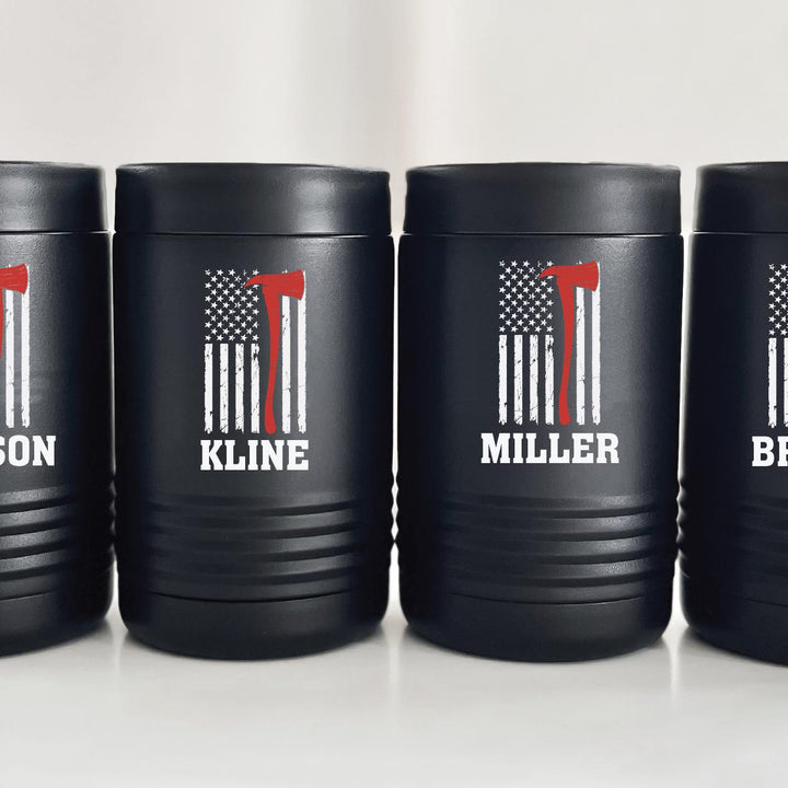 Thin Red Line Firefighter Metal Can Cooler – UV Printed Beverage Holder