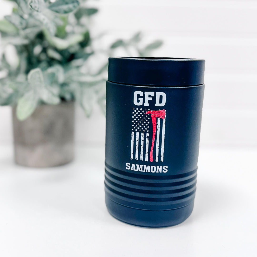 Thin Red Line Firefighter Can Cooler – Personalized with Fire Department Initials & Name