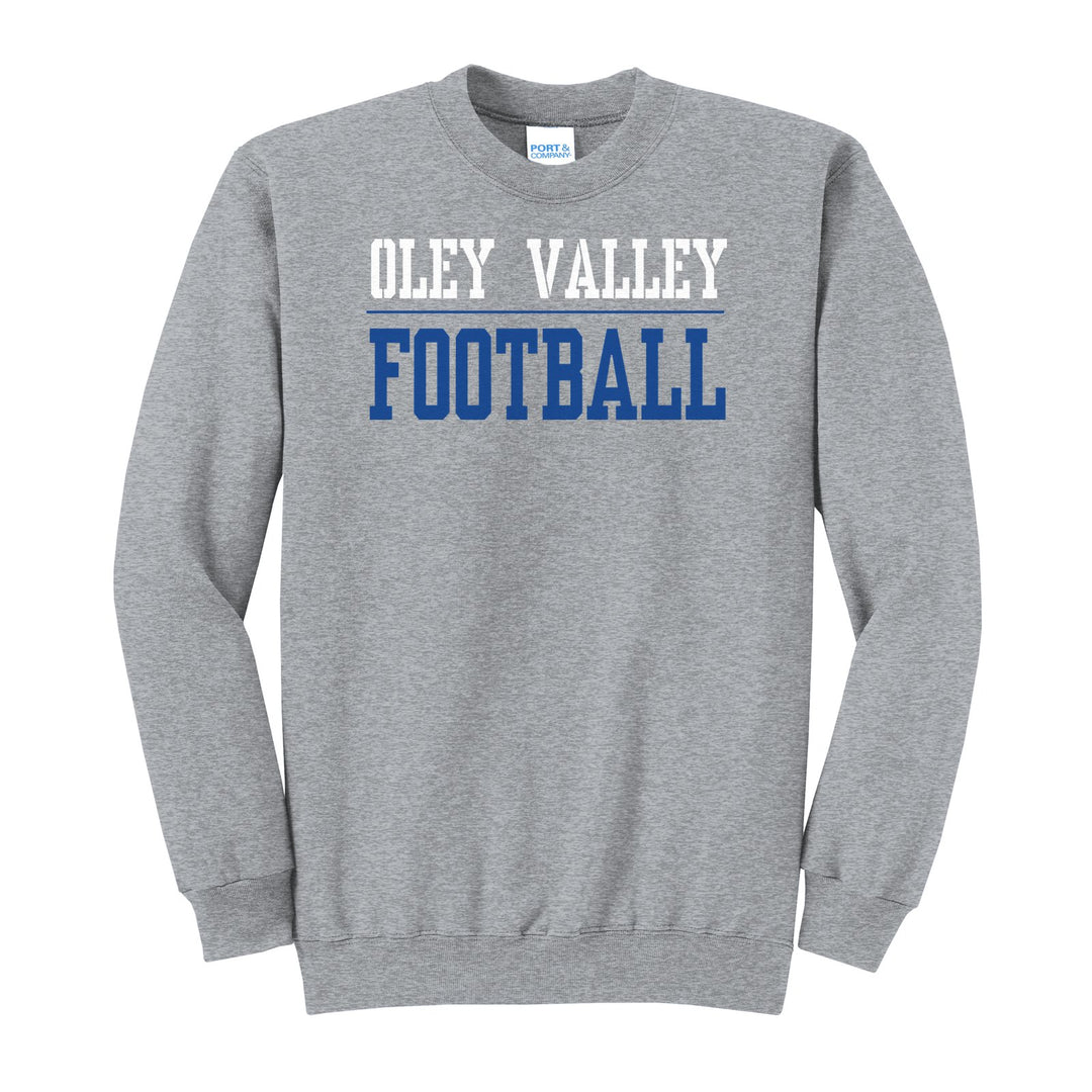 Oley Valley Lynx Football crewneck sweatshirt in Athletic Heather: OLEY VALLEY over a thin rule and FOOTBALL in block letters