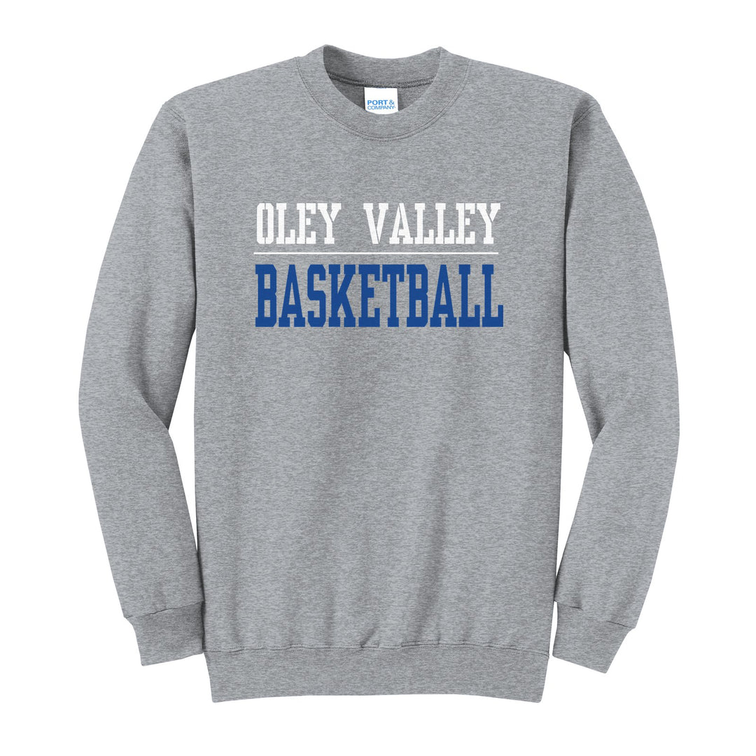 Oley Valley Lynx Sport or Activity crewneck sweatshirt in Athletic Heather: OLEY VALLEY over a thin rule and BASKETBALL (your sport or activity) in block letters