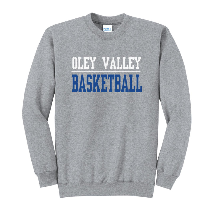 Oley Valley Lynx Sport or Activity crewneck sweatshirt in Athletic Heather: OLEY VALLEY over a thin rule and BASKETBALL (your sport or activity) in block letters