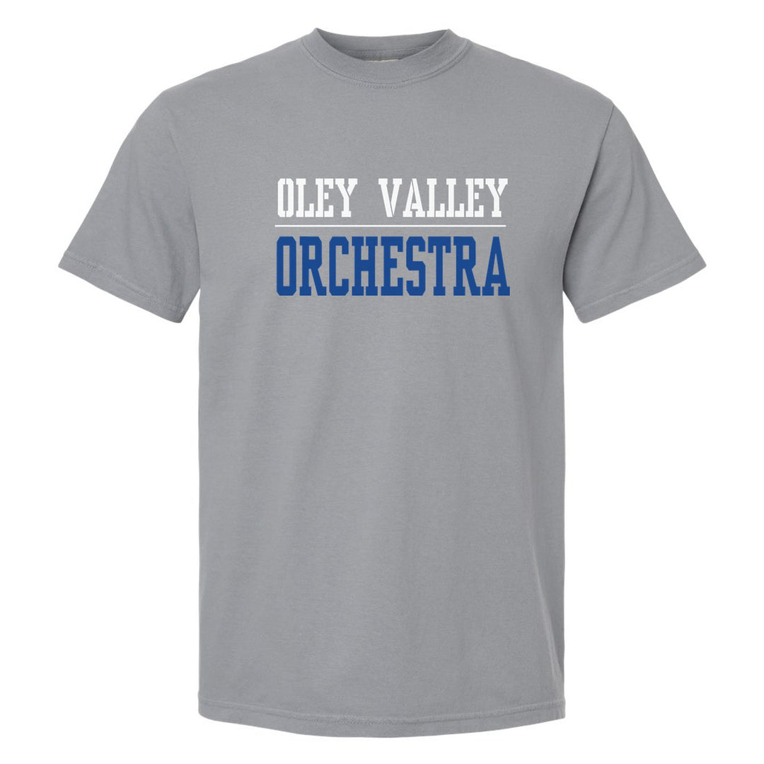 Oley Valley Lynx Sport or Activity comfort colors t-shirt in Granite: OLEY VALLEY over a thin rule and ORCHESTRA (your sport or activity) in block letters