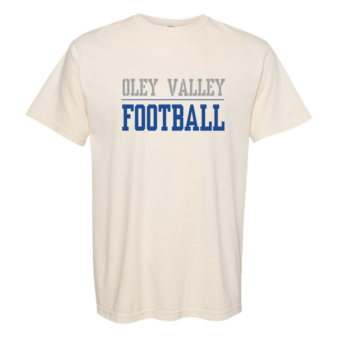 Oley Valley Lynx Sport or Activity comfort colors t-shirt in Ivory: OLEY VALLEY over a thin rule and FOOTBALL (your sport or activity) in block letters