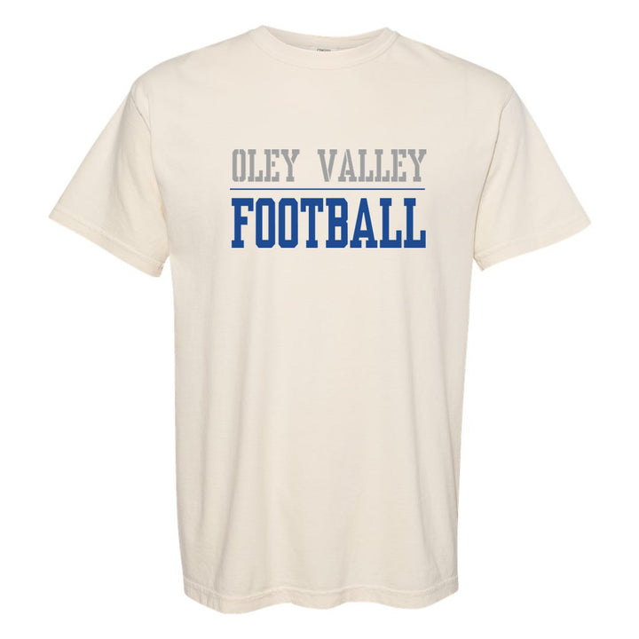 Oley Valley Lynx Sport or Activity comfort colors t-shirt in Ivory: OLEY VALLEY over a thin rule and FOOTBALL (your sport or activity) in block letters