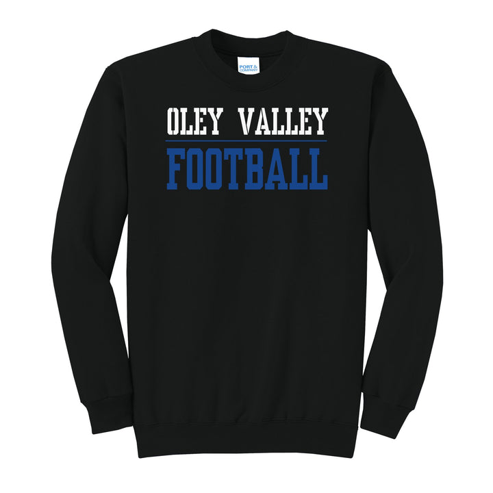 Oley Valley Lynx Football crewneck sweatshirt in Jet Black: OLEY VALLEY over a thin rule and FOOTBALL in block letters
