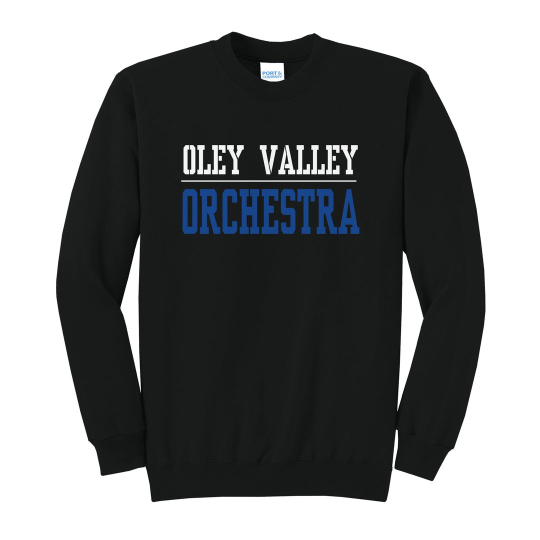 Oley Valley Lynx Sport or Activity crewneck sweatshirt in Jet Black: OLEY VALLEY over a thin rule and ORCHESTRA (your sport or activity) in block letters